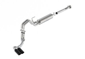 Ford F-150 Performance Exhaust - Dual Side Exit - Ford Racing - Sport Cat-Back, 304 Stainless Steel, Black Chrome Plated Tips - Black - `21-`24 Ford F-150 Performance Exhaust - Dual Side Exit - Ford Racing - Sport Cat-Back, 304 Stainless Steel, Black Chrome Plated Tips - Black - `21-`24